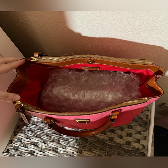 Dooney & Bourke Pink Pebbled Leather Double Zip Satchel Purse - Picture 4 of 16